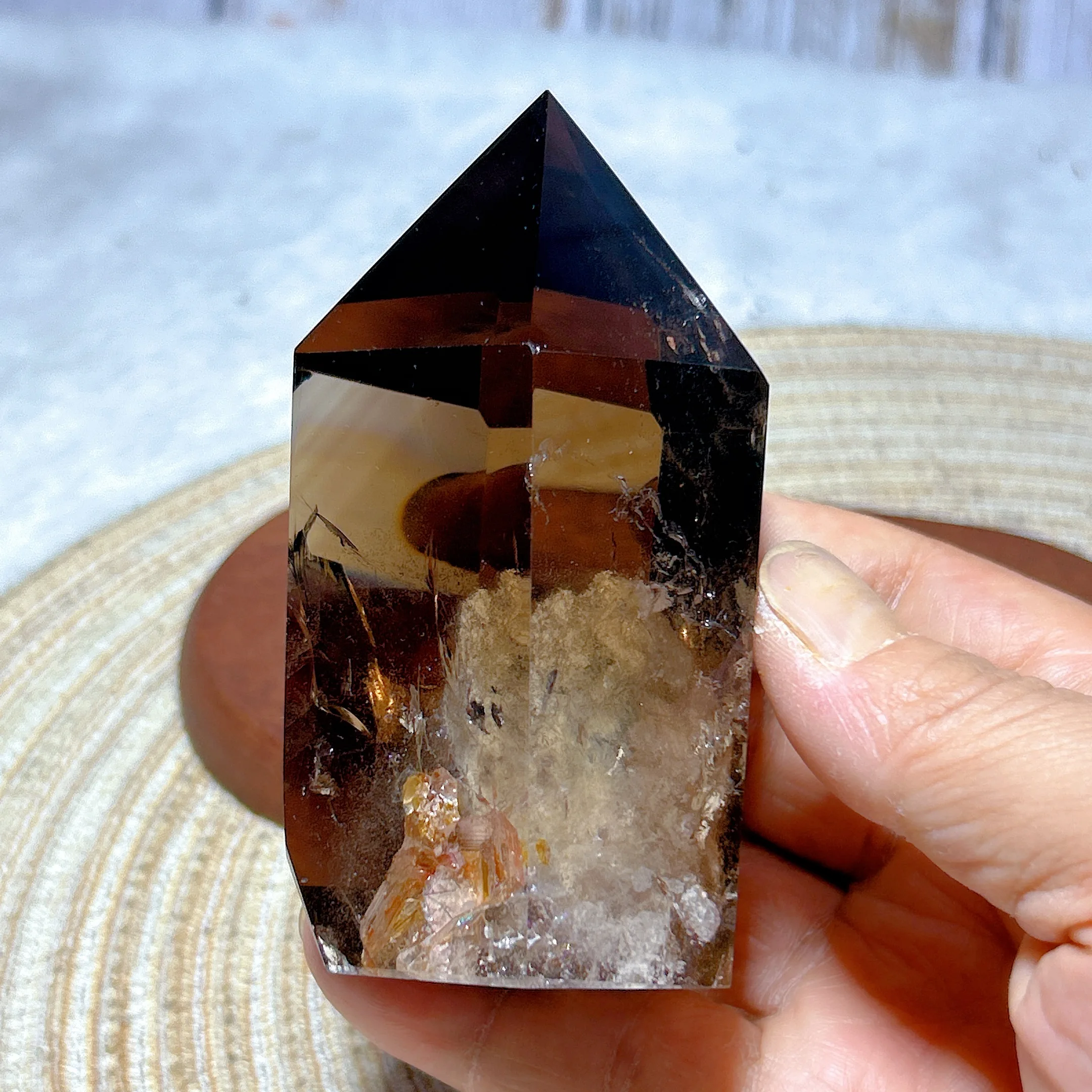 Healing Natural Brazil Crystal Rainbow Smokey Quartz With Garden Tower Reiki Gemstone High Quality Home Decorations Energy Gift
