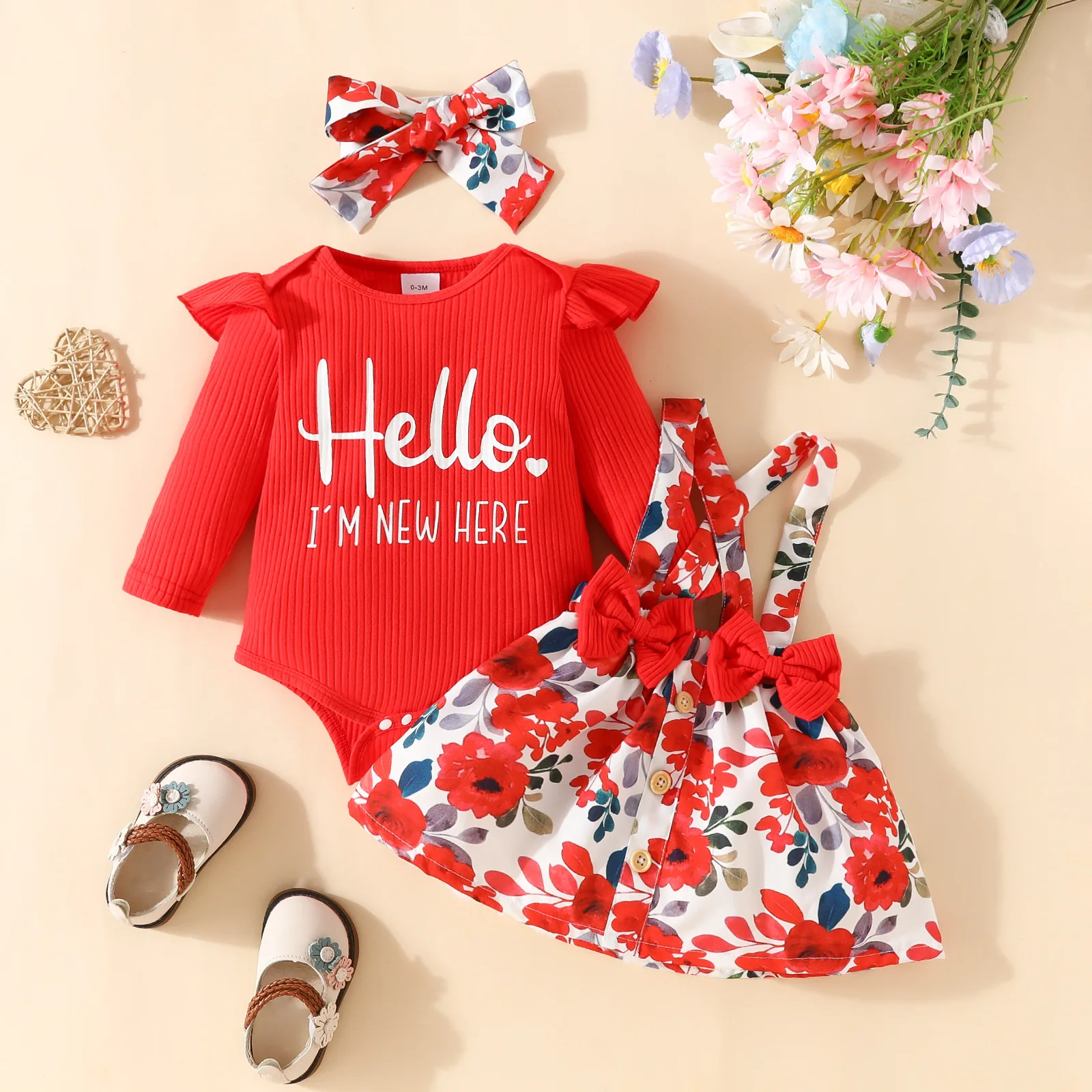 

0-2Y Baby Girl Dress Set Spring Autumn Girl Long Sleeve Top + Flower Butterfly Suspenders Skirt Headband Toddler Girl Clothes