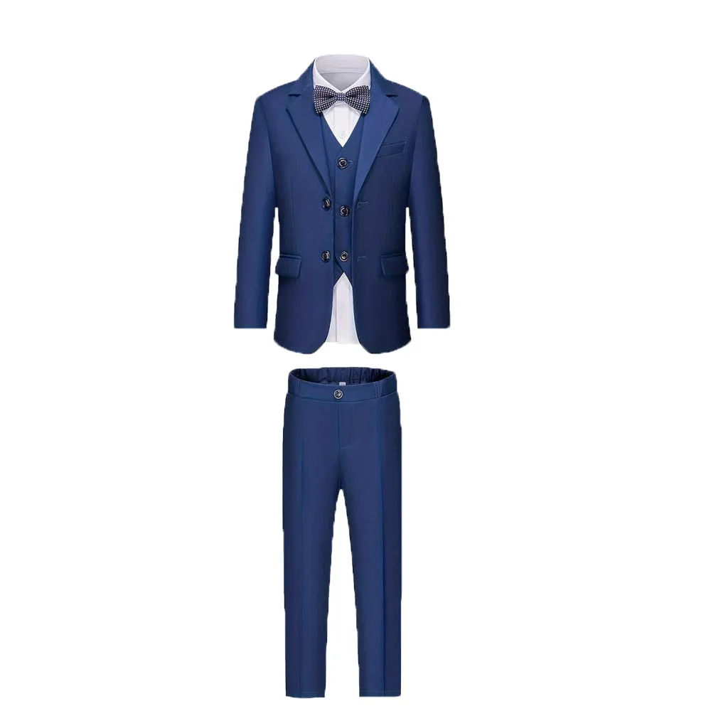 

Prince Kids Navy Blue 4Pieces Jacket Vest Pants Bowtie Photography Suit Boys Wedding Party Dress Children Performance Costome