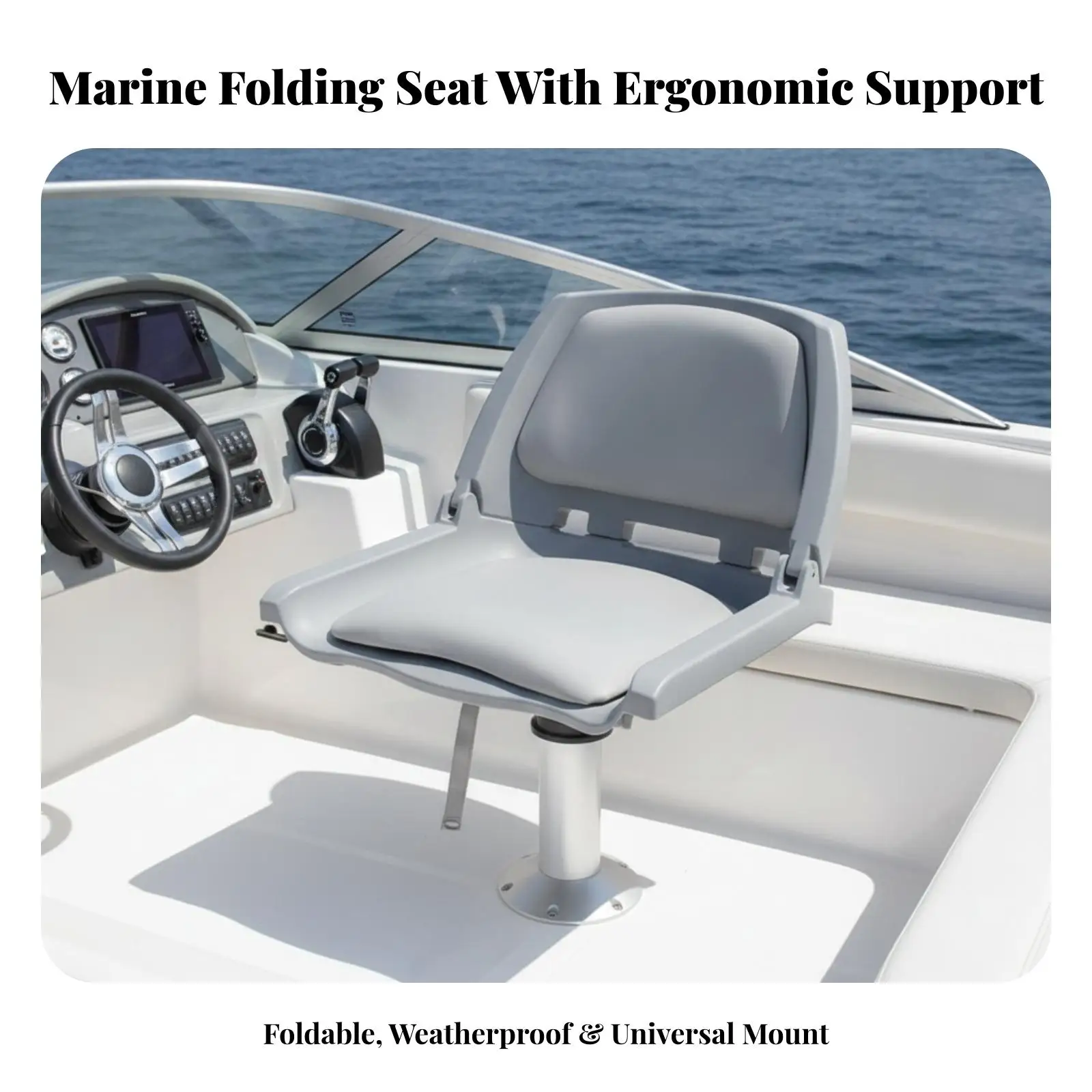 Folding Boat Seat for Yachts and Fishing Boats Gray Cushioned Armrest Design Molded Structure Sun Resistant