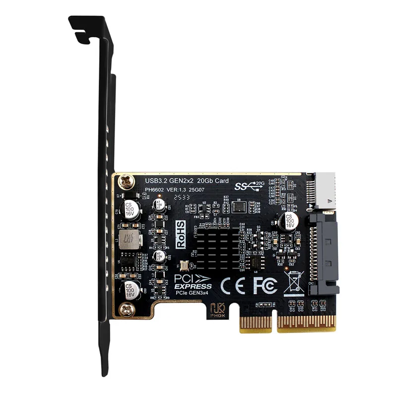 PCIE to Type-E Expansion Card PCI Express X4 to Type E USB 3.2 GEN2 20Gb Riser Board ASM3242 Chip for Desktop Front Panel Type C