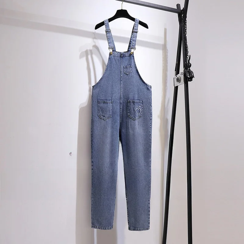 

plus Size Women's Jeans 200 Pou Fat MM Spring Autumn Loose Korean Sle Overalls Slimming Strap Pants High Waist Button Cl...