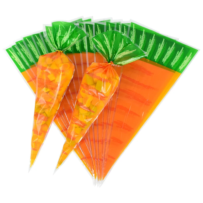 20/50pcs Easter Carrot Plastic Candy Bags Wedding Favors Sweet Biscuit Gift Packaging Bags Happy Spring Easter Party Decoration 4