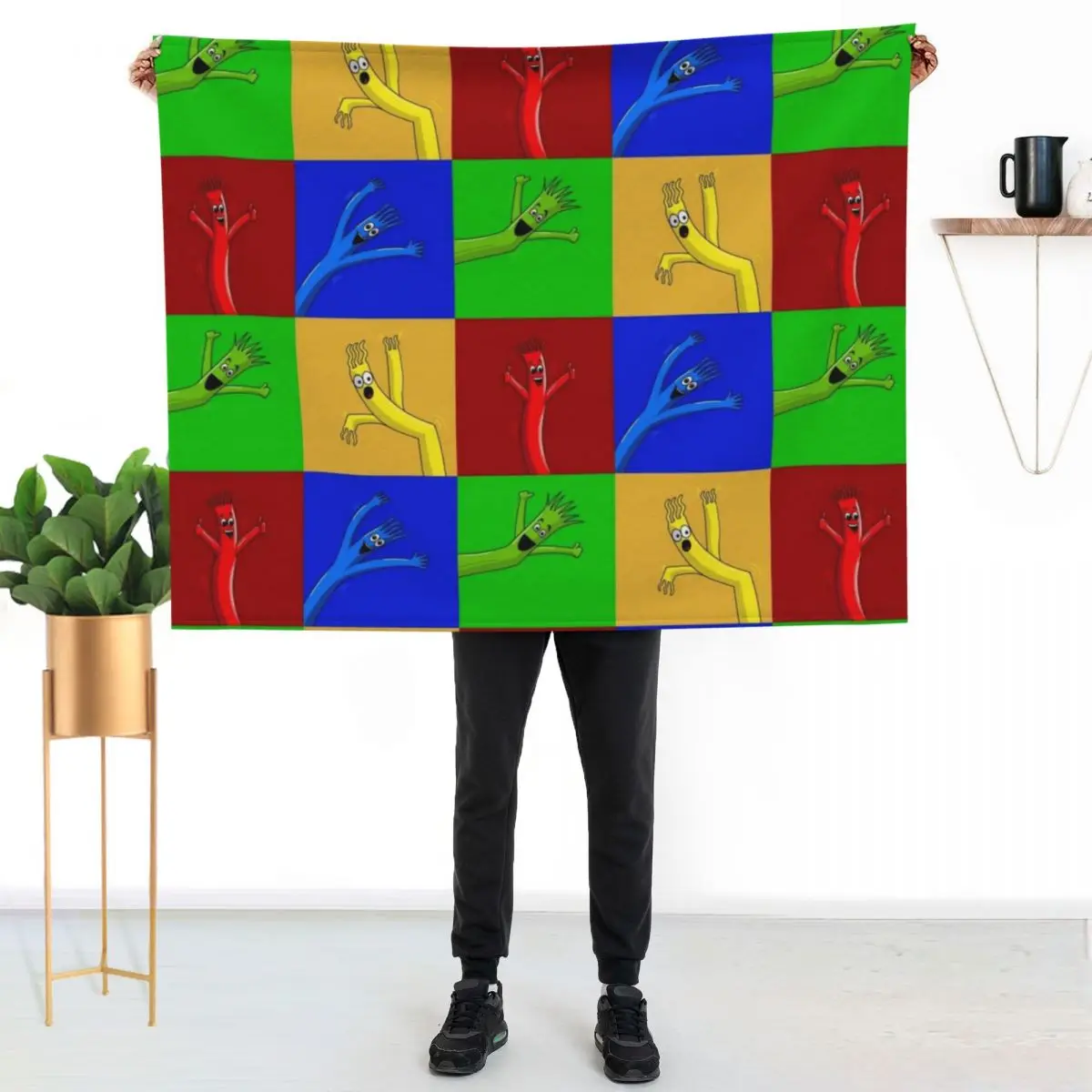 Wacky Waving Inflatable Arm Flailing Tube Man Pop Art Portrait Throw Blanket Decorative Beds Beach Softest Blankets