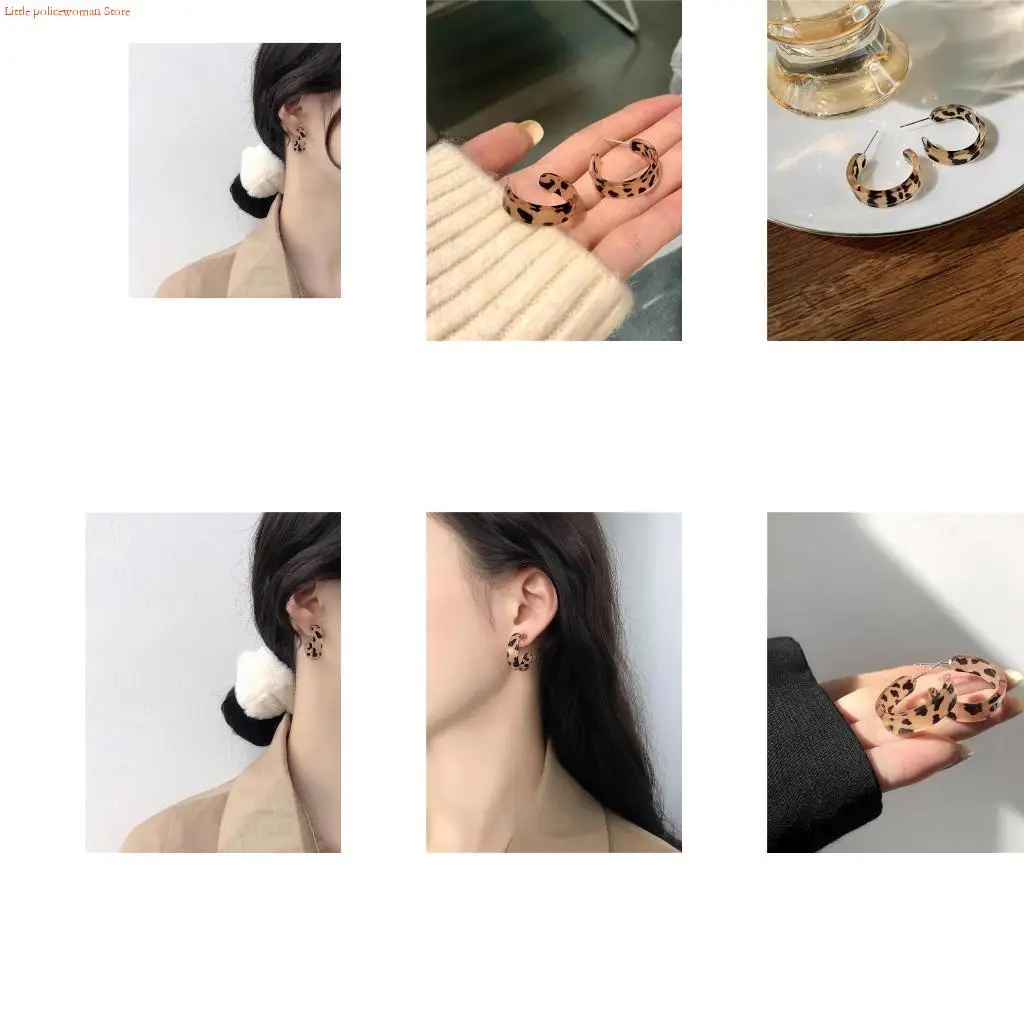 F92D Leopard Print Acrylic Earrings Women's Earrings Personality Acrylic Open Earrings Bohemia Tortoiseshell Earrings