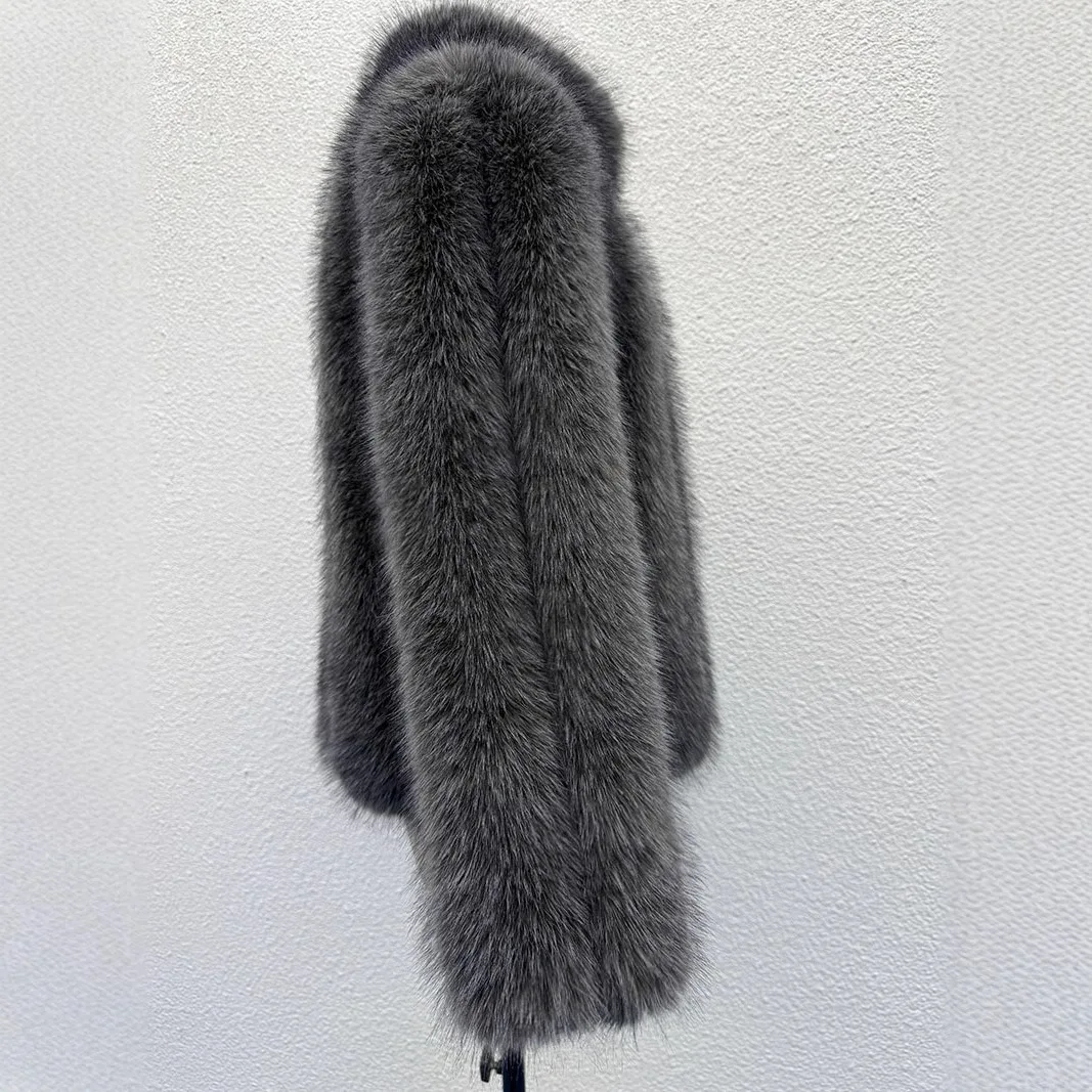 الشتاء فو الثعلب الفراء معاطف للنساء سميكة الدافئة السترات الصلبة مخطط الوقوف طوق كم طويل الجبهة زر مستقيم عادية 2025 #4