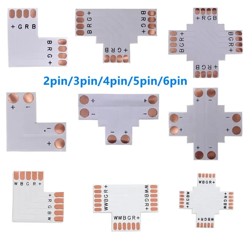 5Sets 2-6Pin LED Strip Free Soldering Led Connector L/T/X Shape Corner Connector For 2835 2812 5050 RGBW RGBCCT Led Strip Light