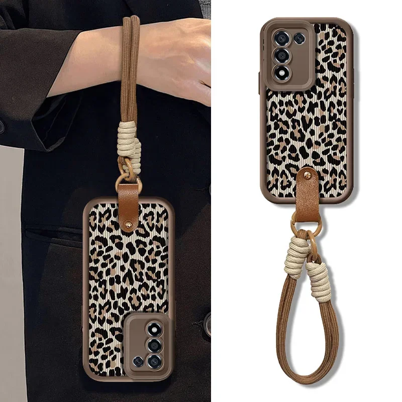 Leopard Print Lanyard Phone Case for Samsung A54 34 24 14 55 35 25 73 53 33 23 51 31 72 52 32 22 13 12 06 16 Wrist Chain Cover