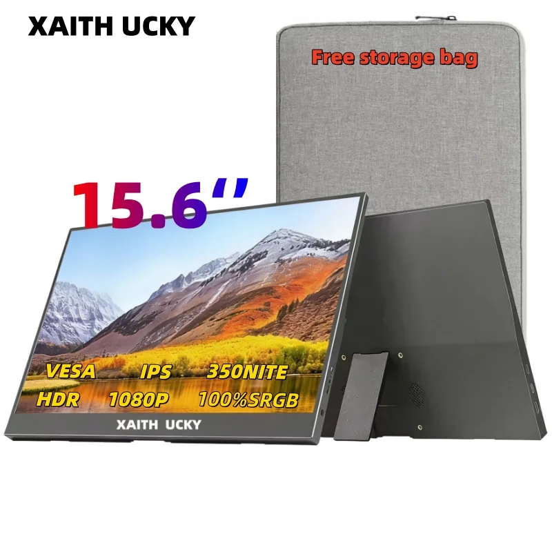 XAITH UCKY 15.6 Inch Portable Monitor, 1080P FHD, 100% sRGB High Gamut, 1200:1 Contrast Ratio, 350 Nits Brightness, 16:9 Aspect