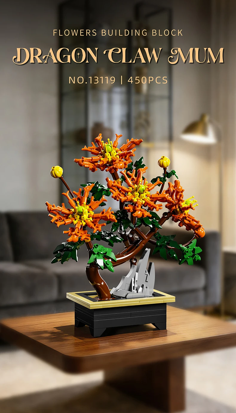 Kreativer Hibiskus-Pflaumenblüten-Blumenstrauß im Topf, Bausteine, Kranichblume, Heim-Pflanzendekoration, Zusammenbaubare Bausteine, Spielzeug, Geschenk für Erwachsene – Detail 13