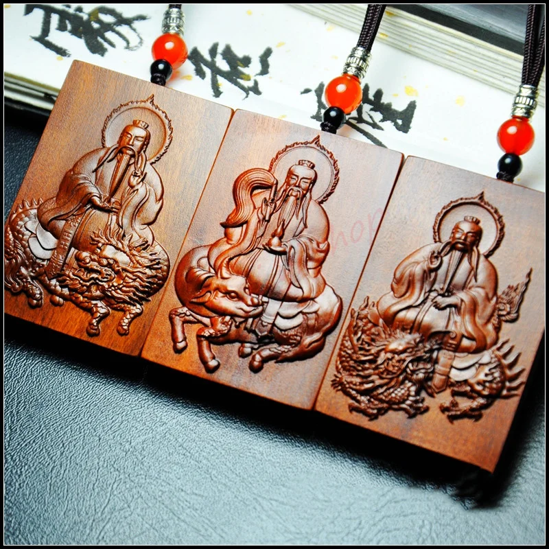 Lightning strike jujube  Sanqing  Statue pendant,  Exquisite Taoist Pendant