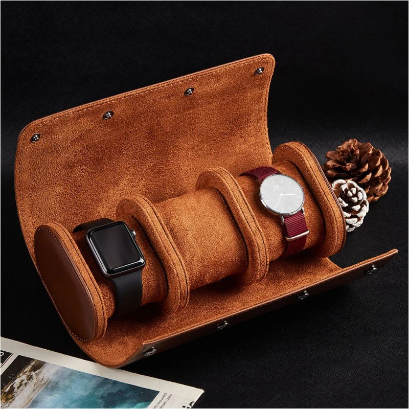 PU Leather Watch Box For One Two Or Three Positions Cylindrical Wristwatch Storage Box High-End Mechanical Watch Packaging Box