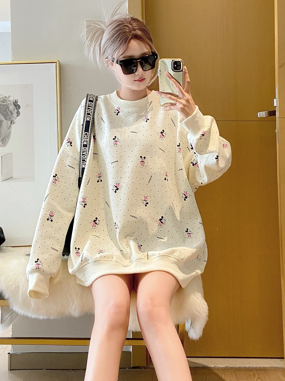 

Loose round Ne Sweatirt Women's Autumn Spring American Sle Printed Large Size Comfortable Cotton Polyester Blend Top