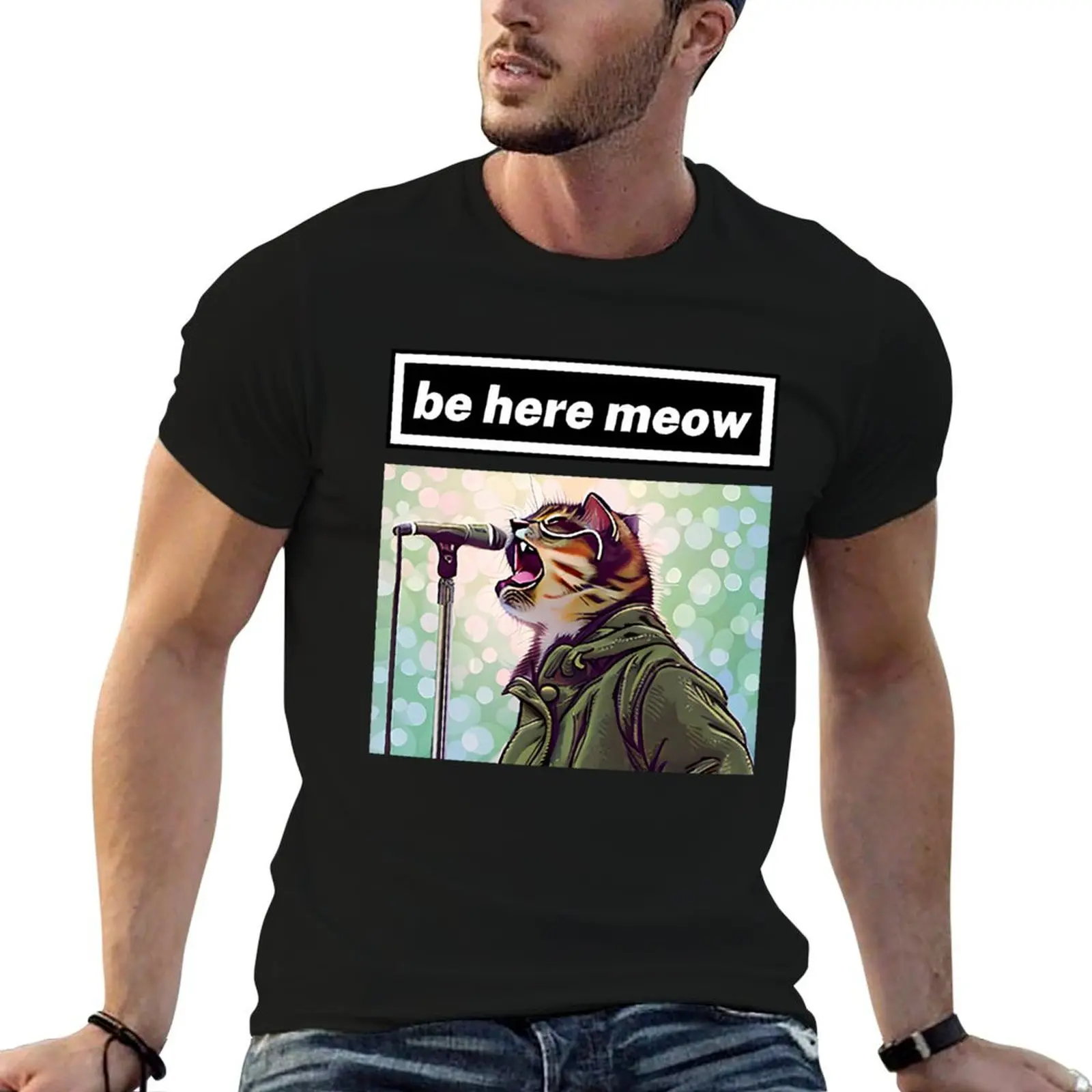 

brit pop cat - be here meow T-Shirt t shirts for man graphic vintage funny t shirts dark humor T-Shirt