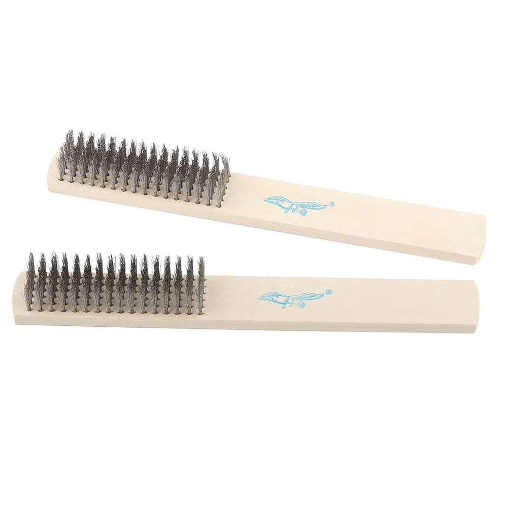 6-Rows Steel Wire Bristles Brush Stainless Steel Wire Brush with Wooden Handle for Cleaning Welding Slag Paint Rust Removal Tool