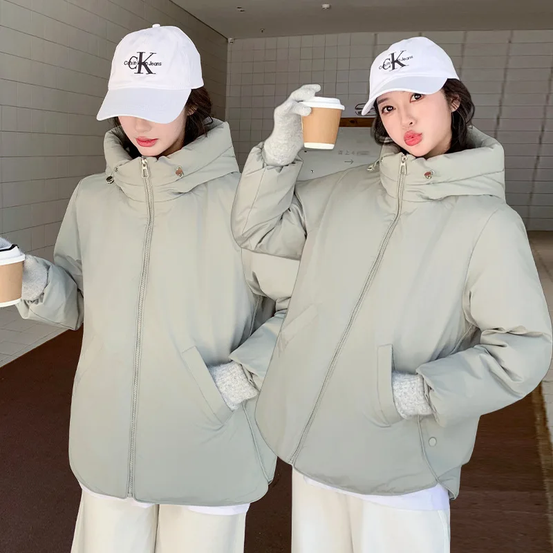 Frauen Parkas Kurze Mäntel Stehkragen Mit Kapuze Zipper Jacken Arbeit Dicke Warme Y2k Streetwear Elegante Jacke Herbst Winter 2025