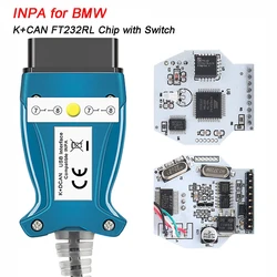 INPA K+DCAN For BMW E Chassis 8 Pin And With K-LINE Protocol FT232RL 9241 Chip With Switch White PCB Car Diagnose Tool