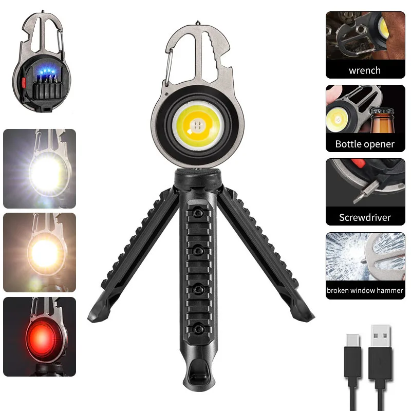 Mini LED Flashlight Keychain Light USB Rechargeable Torch LED Lantern With Strong Magnetic Camping Emergency Light Self Defense