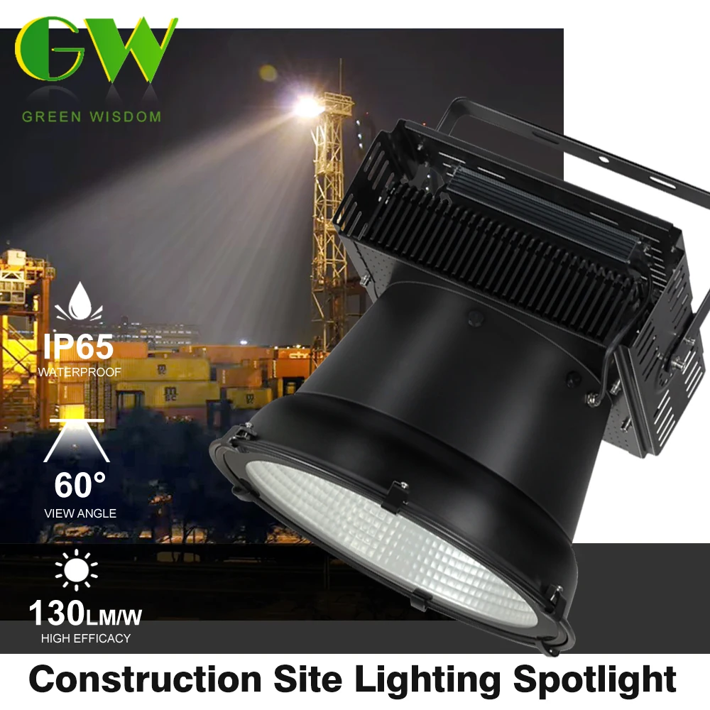 🌴110-277V 60° View Angle 300W 500W IP65 Tower Crane Light Construction Site Lighting Spotlight for High-altitude Long-distance