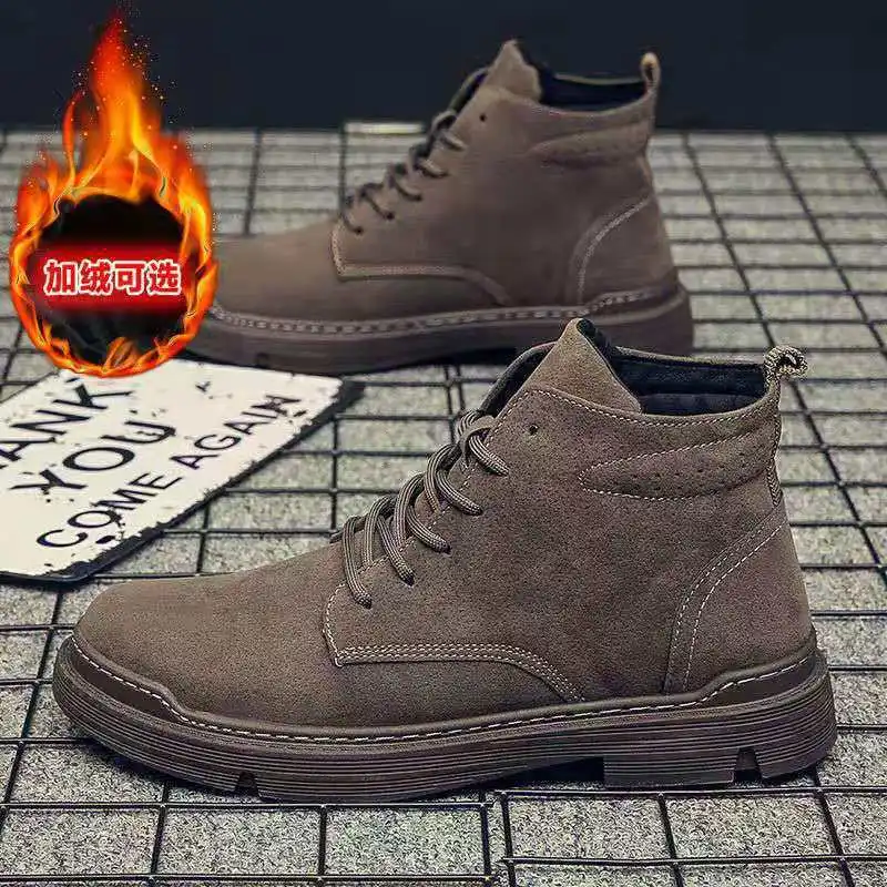 High Quality Fashionable Height Increasing Thick Soled Boots British Style Retro High Top Men's Shoes for Non-slip Durable,Botas