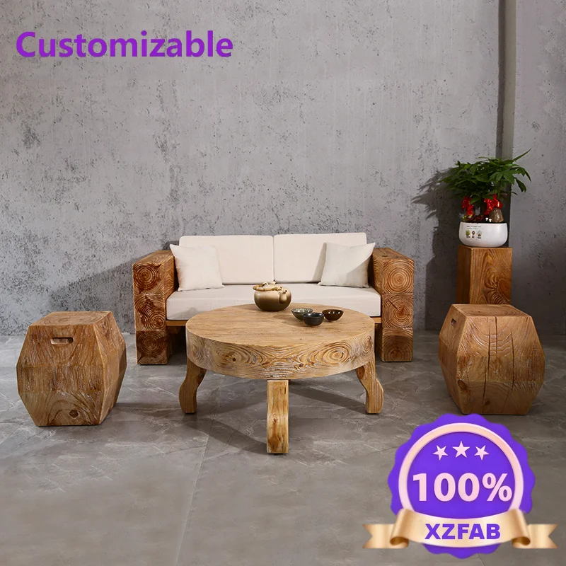 Factory Direct 2026 Solid wood circular coffee table, natural wood single or double three person sofa chair, Nordic side table