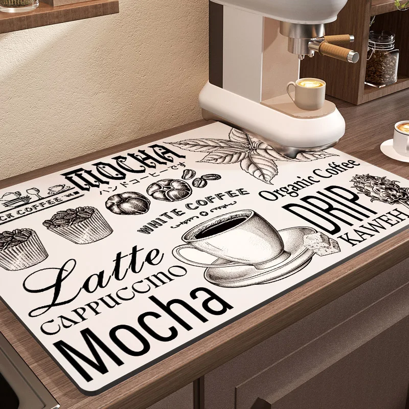 Large Coffee Machine Mat Absorbent Kitchen Dish Drying Mats Quick Dry Drain Pad Tableware Non-slip Draining Placemat