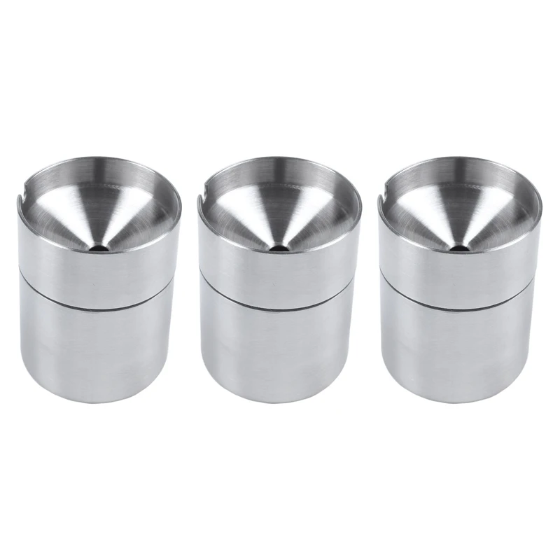 3X Stainless Steel Car Ashtray Smokeless Auto Cigarette Ashtray Ash Holder Creative Windproof Gift With Lid Ashtray