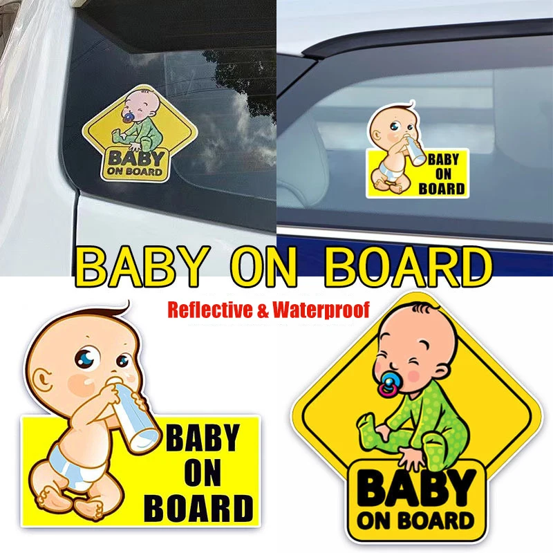 Reflective Baby On Board Sticker For Car 2Pcs Kids Safety Reflective Vehicle Car Signs Waterproof Self Adhesive Warning Stickers