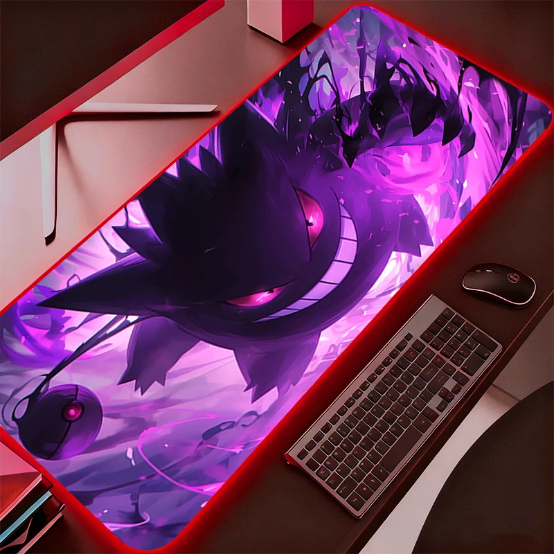 

Коврик для мыши RGB с подсветкой P-Pokemons Gengar Gamer Компьютерный ПК Коврик для мыши Ковер Игровые аксессуары Коврики для клавиатуры и мыши Светодиодный настольный коврик