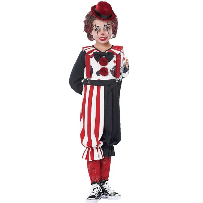 Halloween Kids Circus Clown Hat Cosplay Costume Boy Girl For Carnival Funny Clown Costumes Fancy Party Uniform