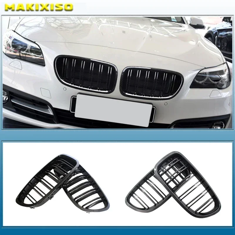 

For BMW 5 Series F10 F18 2010-2017 2Pcs Gloss Car Front Grille Wide Kidney Grille Grill Front Bumper Grille