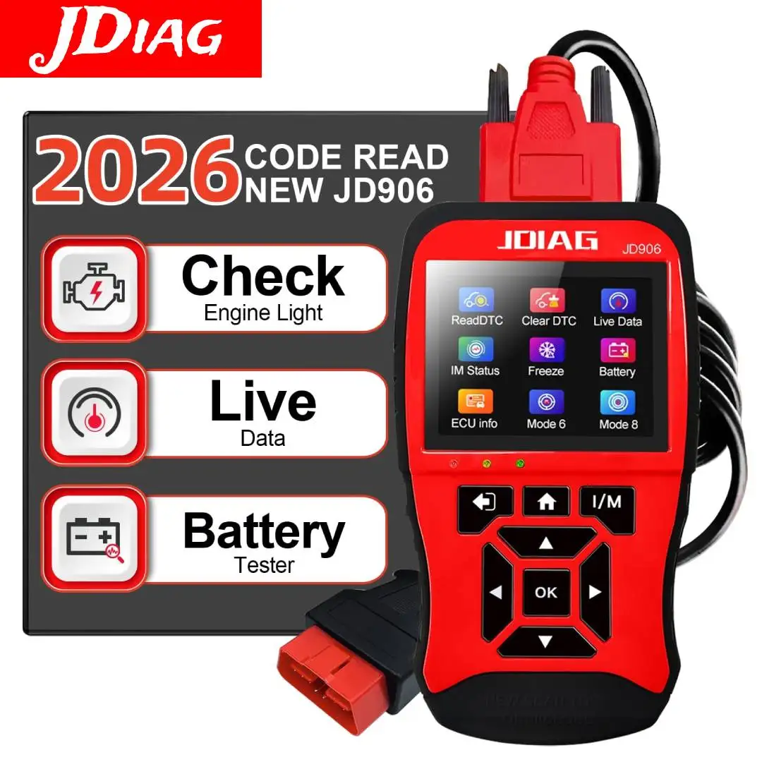 Topdiag JD906 Scanner Check Engine Light Code Reader OBD2 Live Data I/M Readiness Newest Battery Tester Car Diagnostic Scan Tool