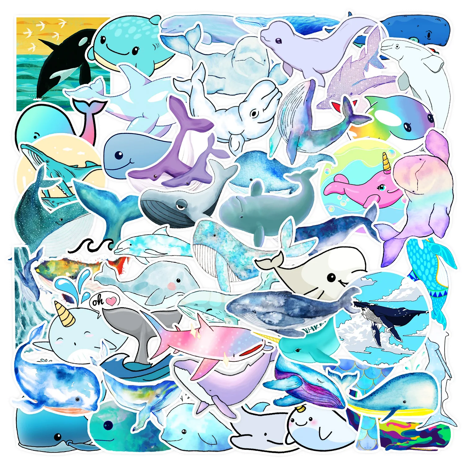 50pcs Cute Little Whale Series Graffiti Stickers For Mobile Phone Shell Skateboard Decorative Stickers DIY Toy Sticker Pack