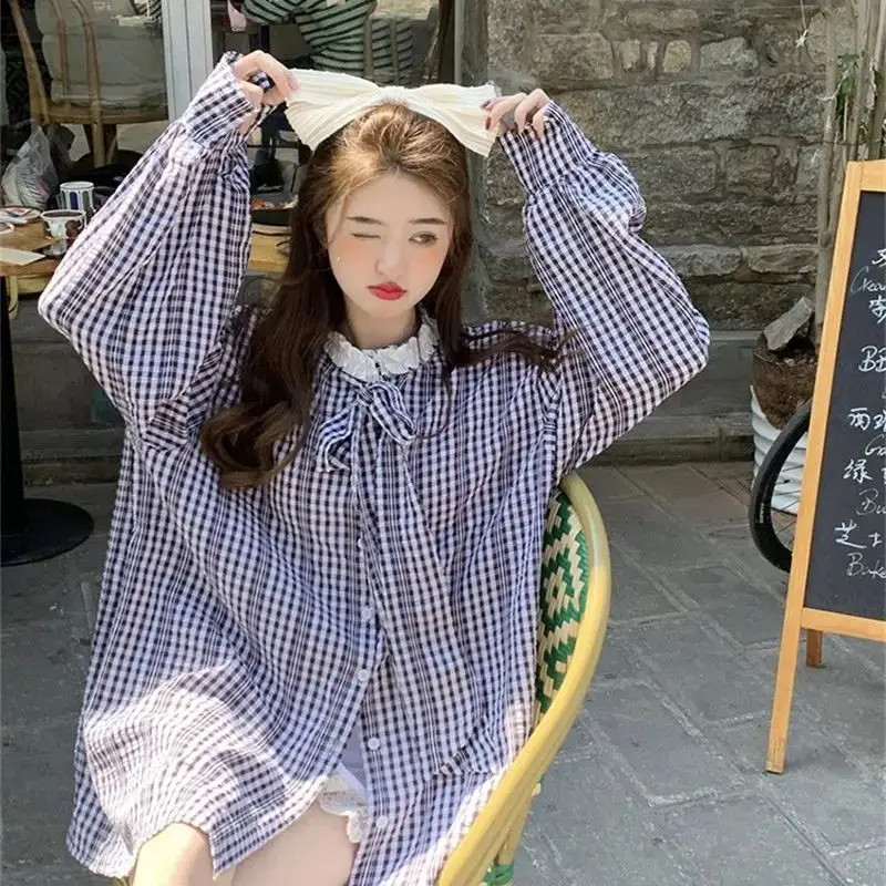 

Autumn Plaid Shirt Women Sweet Girl Loose And Versatile Casual Ulzzang Aesthetic Top Soft Tender Chic Versatile Vest Women