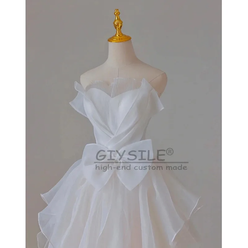 GIYSILE فستان زفاف أبيض فاتح مخصص 2026 موضة جديدة بسيطة مزاجه صديرية دائرية بلا أكمام حزام الظهر فساتين الحفلات
