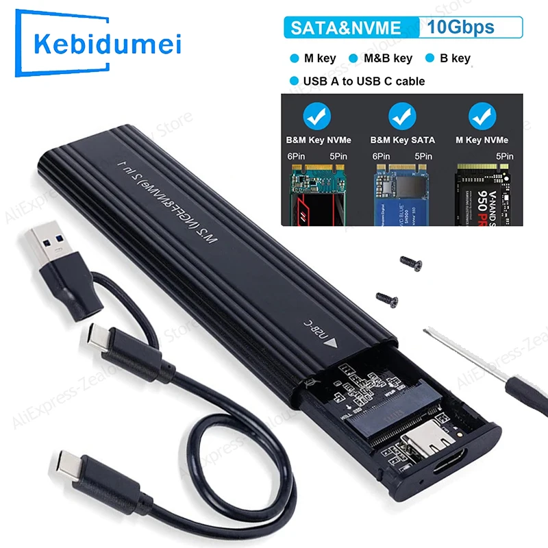 M2 SSD Case NVME SATA Dual Protocol M.2 to USB Type C SSD Enclosure Adapter NVME SATA SSD Disk Box Supports M Keys and B&M Keys