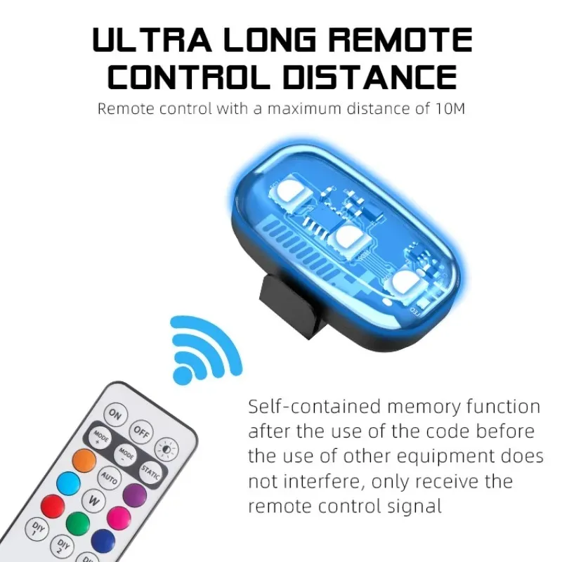 For Car Bicycle Motorcycle Drone Motorcycle RGB LED Strobe Lights with Remote Control LED Flash Wireless Light Warning Lights