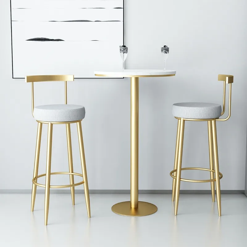 

Nordic metal bar high table and chair combination modern milk tea shop golden leisure bar stool high bar table and chair