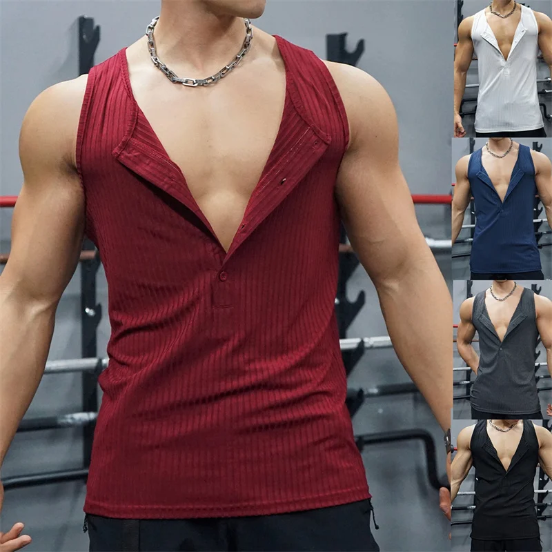 NEUE Taste runde kragen Tank Tops Männer Sommer Einfarbig Rippen unterhemd Männer Sport Fitness Ärmelloses Stricken laufwesten