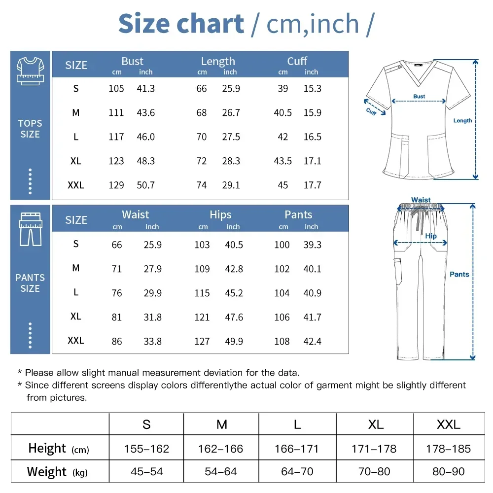 Niaahinn Solid Color Dentistry Surgical Uniforms Unisex V-neck Beauty Salon Work Clothes Pet Grooming Vet Scrubs Nurse Uniforms