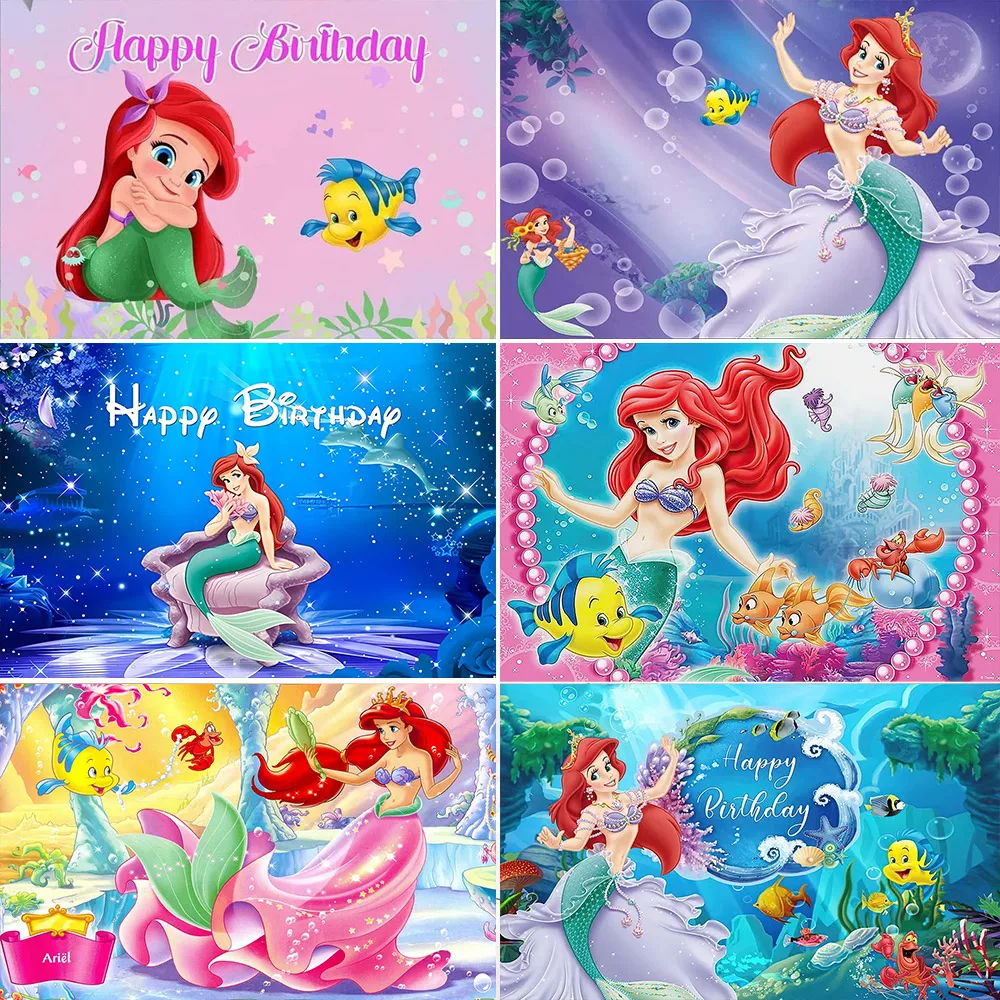 Cartoo Mermaid Ariel Princess Theme Kid Birthday Party Baby Shower Sea Undersea Mermaid Background Photography Photo Studio Prop