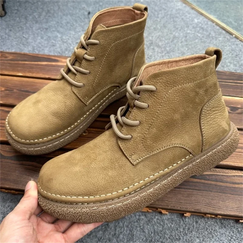 

Модные повседневные кожаные ботинки для мужчин: осенне-зимние, новые, спортивные, рабочие, в стиле ретро, с круглым носком, на толстой подошве