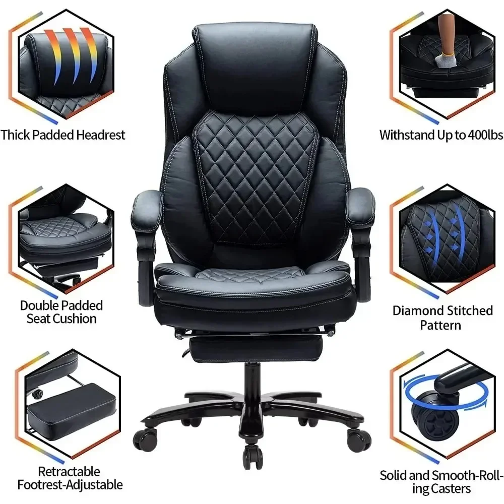 Big and Tall Home Office Desk Chairs for 400lb Heavy People, Ergonomic Reclining Chair with Footrest Wide Seat, Plus Size Manage