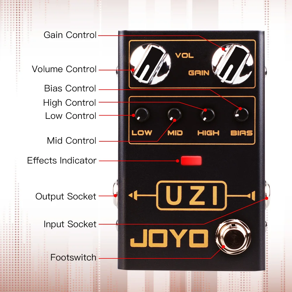JOYO R-03 Distortion Guitar Pedal 3-band EQ High Gain Distortion Pedal Between British and American Designed for Heavy Metal