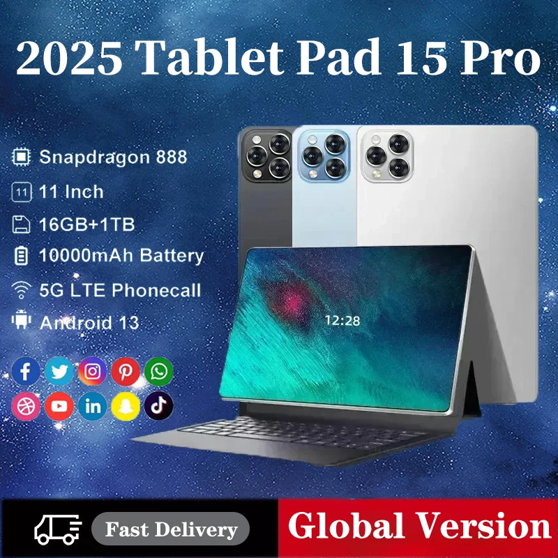 

2025 Global Version Xioaml Pad 15 Pro Tablet Android13 11 Inch 16GB 1024GB 5G Dual SIM Phone Call GPS Bluetooth WiFi Tablet PC