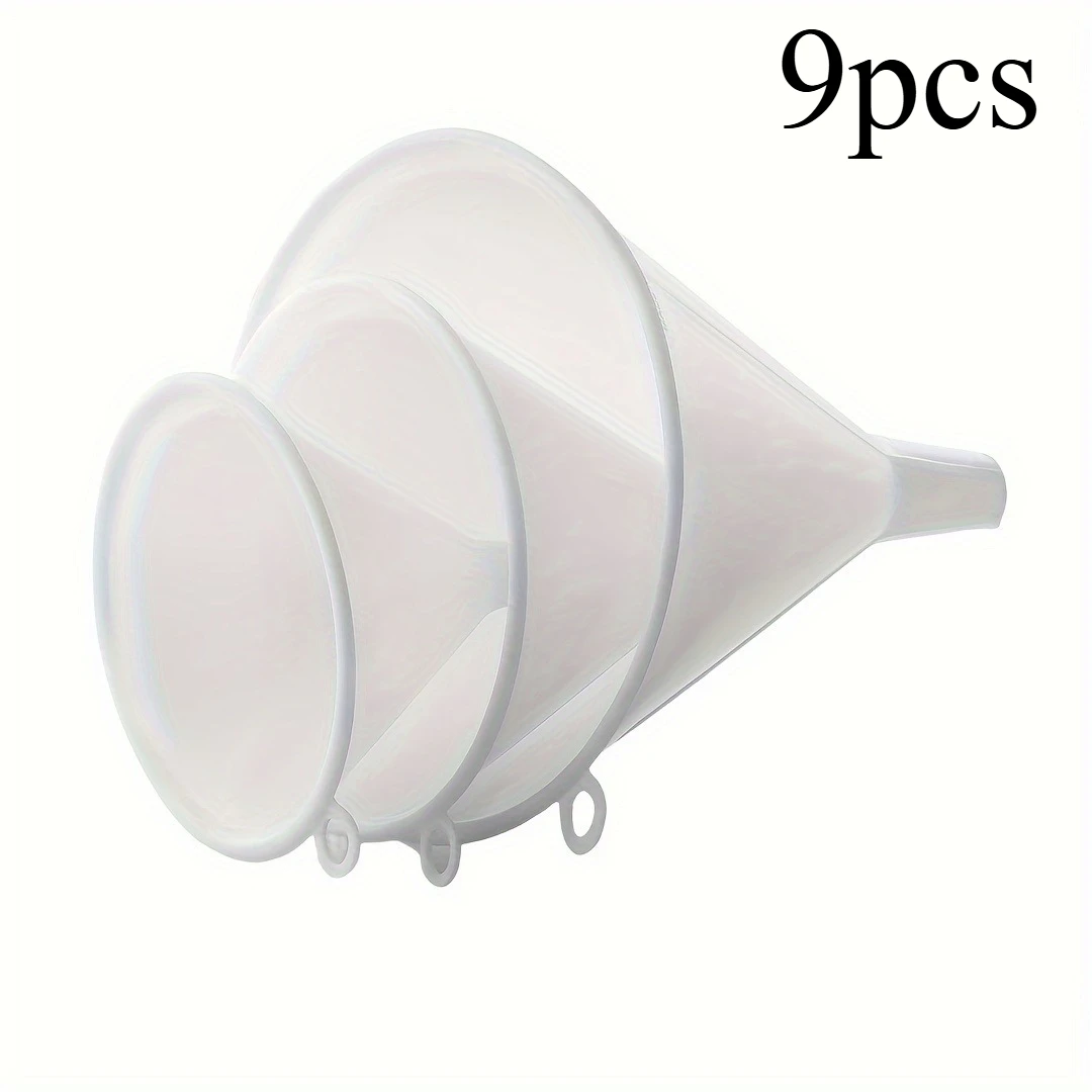 9pcs, Funnel, Plastic Funnel Set, Large, Medium, And Small Kitchen Funnels For Filling Bottles, Food Grade Cooking Funnel Set