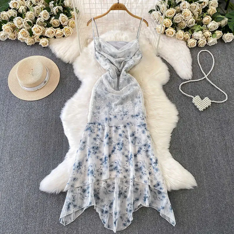 

Sequined Floral Mermaid Dresses Swinging Collar Patchwork Bodycon Wedding Guest Ladies Sensual Mesh Holiday Slip Dress