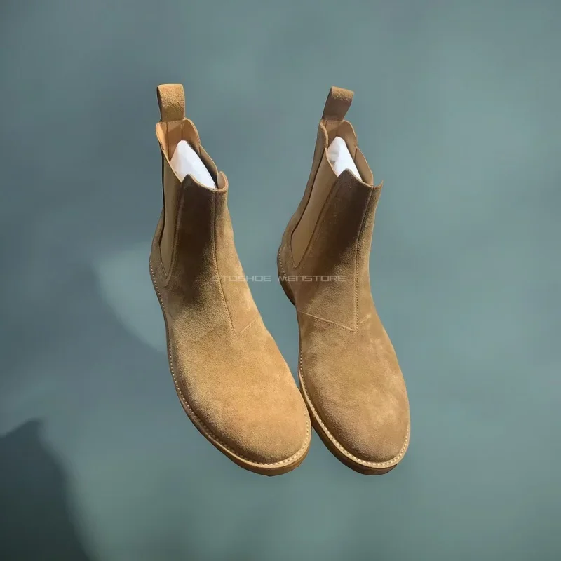 

Gentlemen Chelsea Boots Men's Fashion Male Ankle Boots Frosted Genuine Leather Elegant Short Boots Vintage Khaki Grey Color
