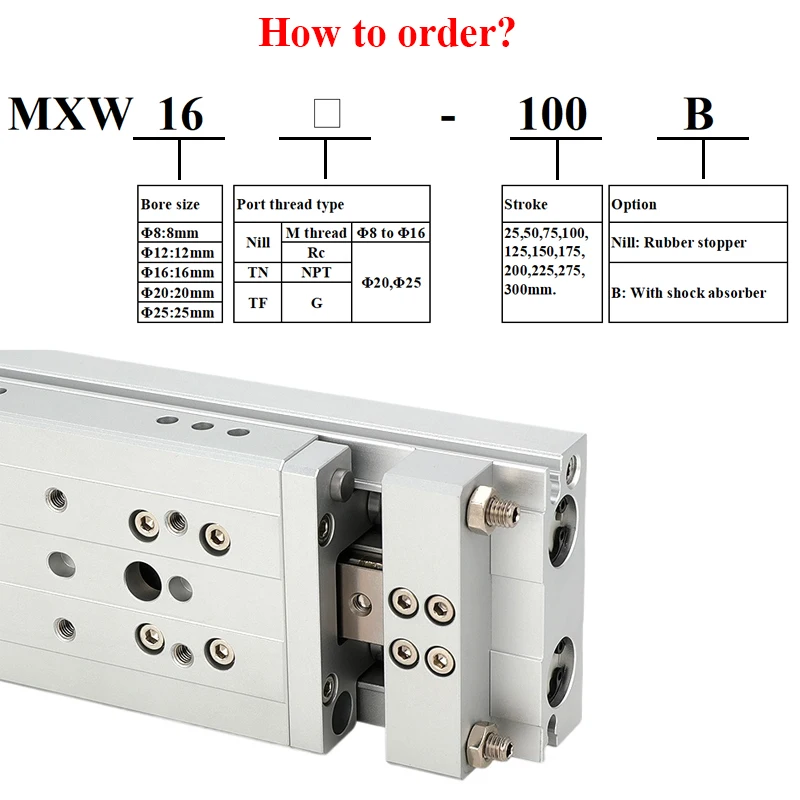Picture 4: MXW 8 12 16 20 25mm Bore High Precision Linear Guide Suitable Automation Equipment Air Slide Table Pneumatic Cylinder