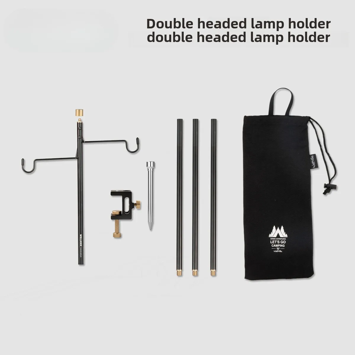 

Outdoor Double-head Aluminum Alloy Light Stand Portable Camping Lighting Fishing Light Stand 1/4 Turn Interface Desktop Light